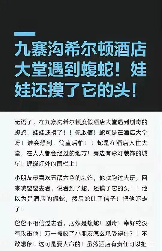 九寨沟酒店惊现毒蛇，孩子好奇上手摸，安全警钟再敲响